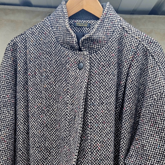VINTAGE 1980s Cool Textured Tweed Tweed MIDI Coat/Jacket With Batwing Detail - Picture 7 of 13